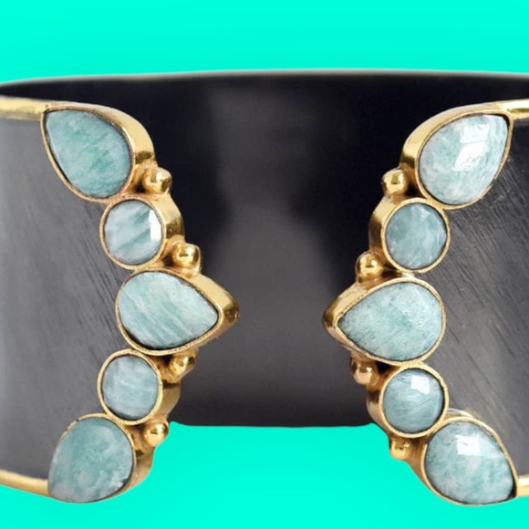 Amazonite Crystal Hand-Crafted Cuff Bangle - Picture 4 of 4